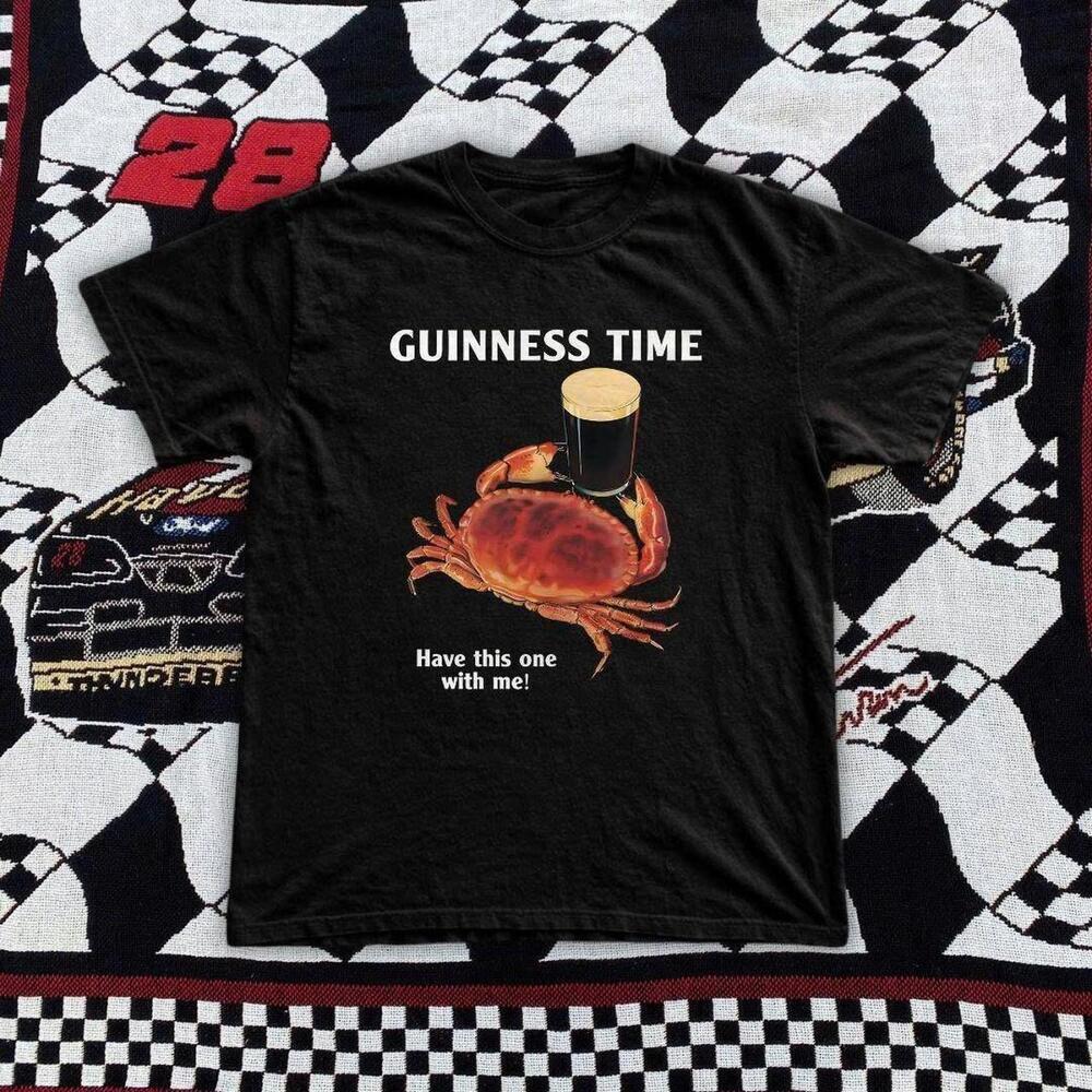 Guinness Time Crab T Shirt 90S Black And Yellow Cotton Tee